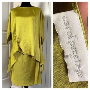 Carol Peretz RARE Hammered Satin Silk 2 Piece Skirt Set Swarovski Bottoms Sz M/L